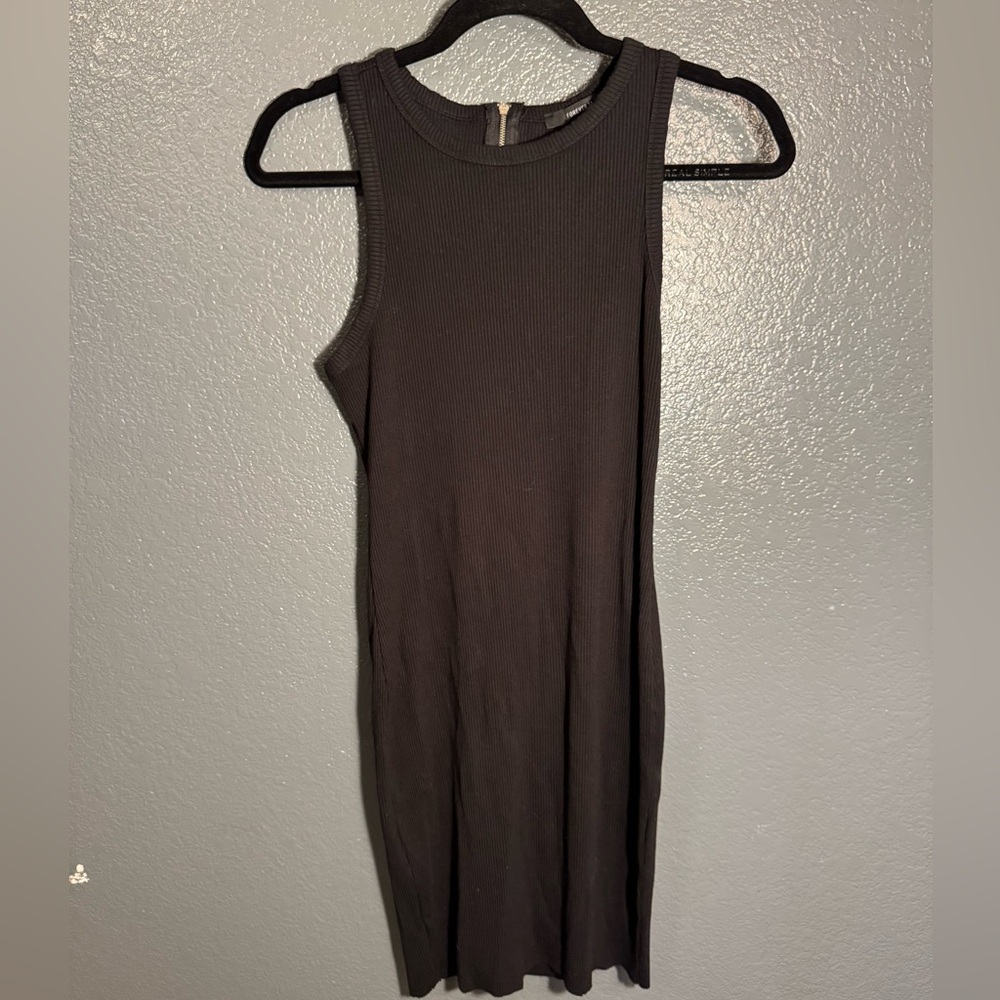 Women’s Forever 21 Midi Length Dress Ribbed Black Back Zipper Form Fitting Large